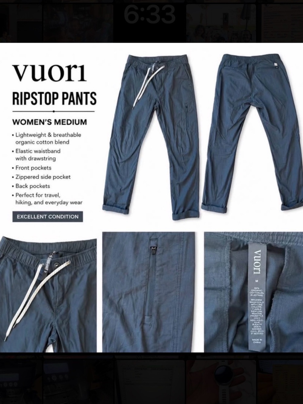 Vuori Womens Ripstop Cargo Pants - Slate Blue